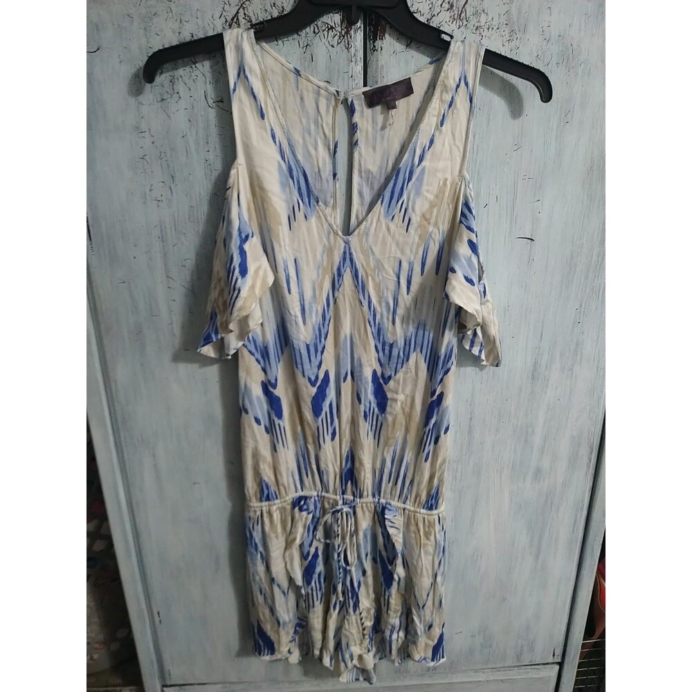 Hale Bob V Neck Cold Shoulder Ruffled Shorts Romper Jumper Sz Sm Beachy Boho